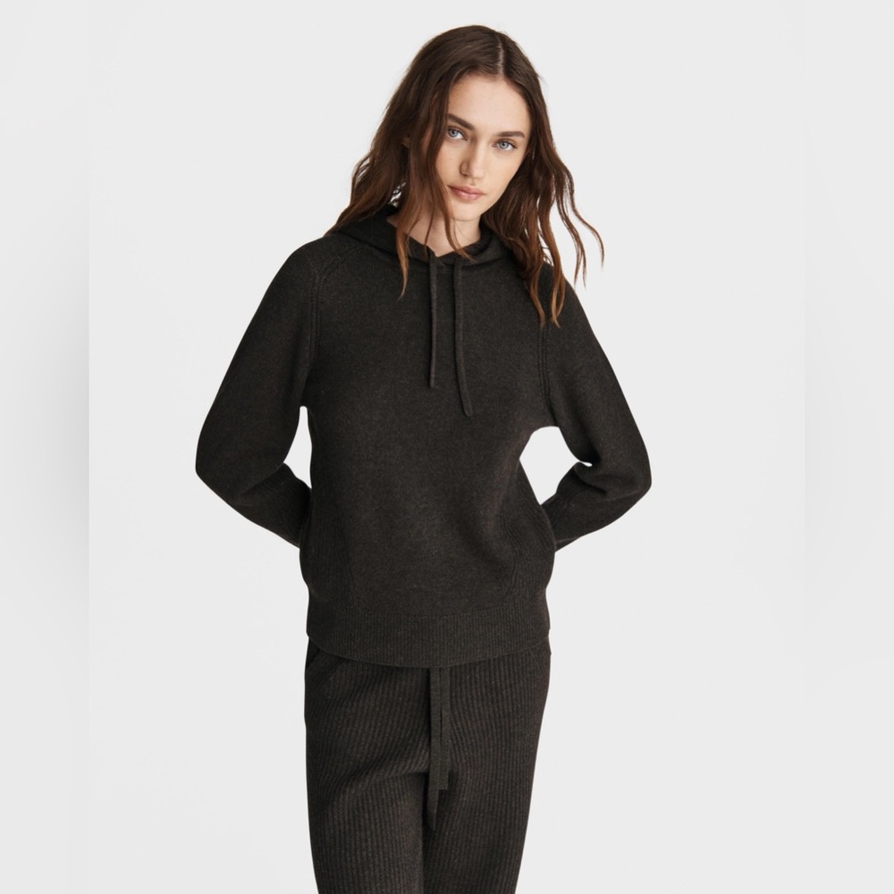 NWT RAG & BONE Pierce Cashmere Hoodie In Dark Brown